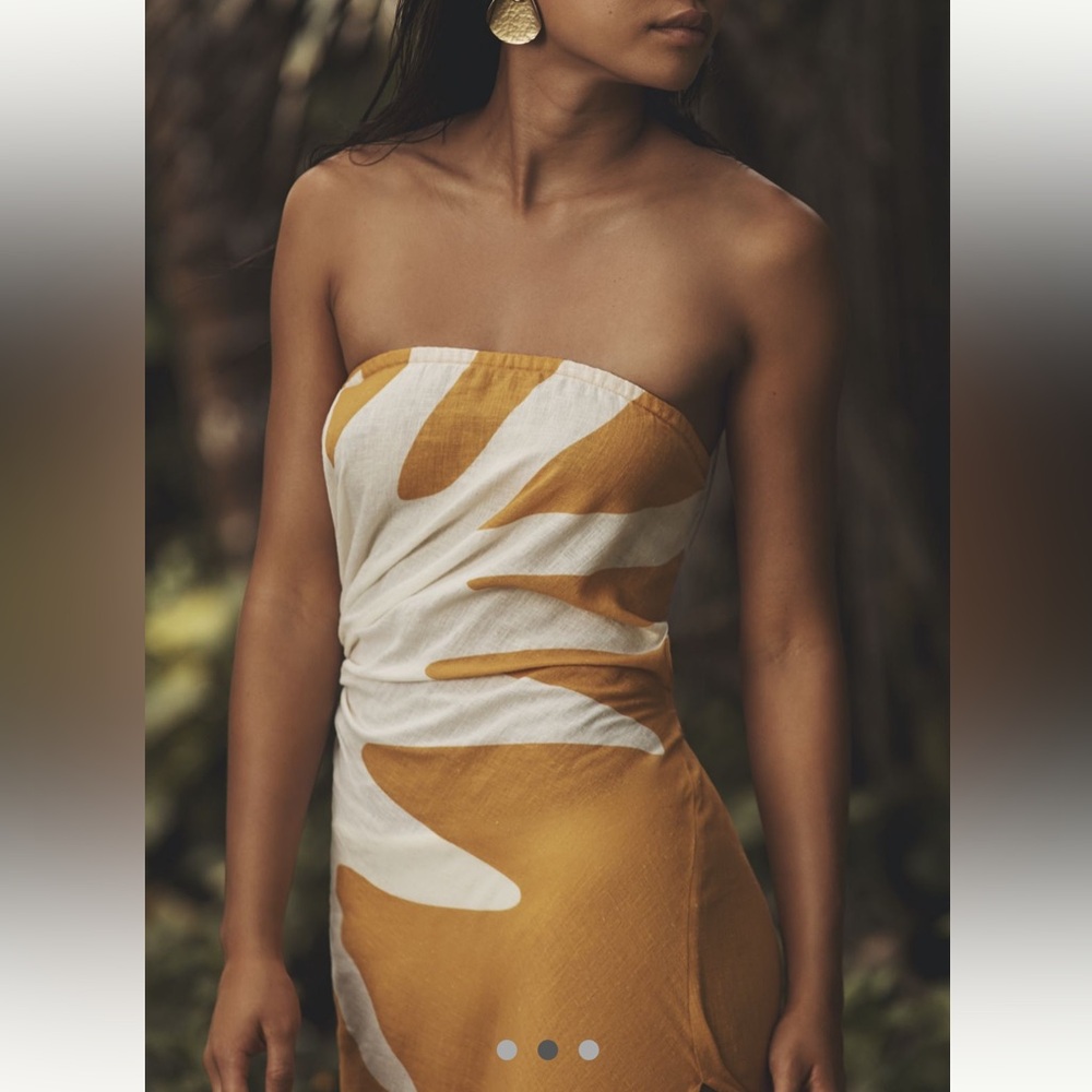 Anthropologie Celandine Strapless Cutout Linen Blend Dress NWT SZ SMALL